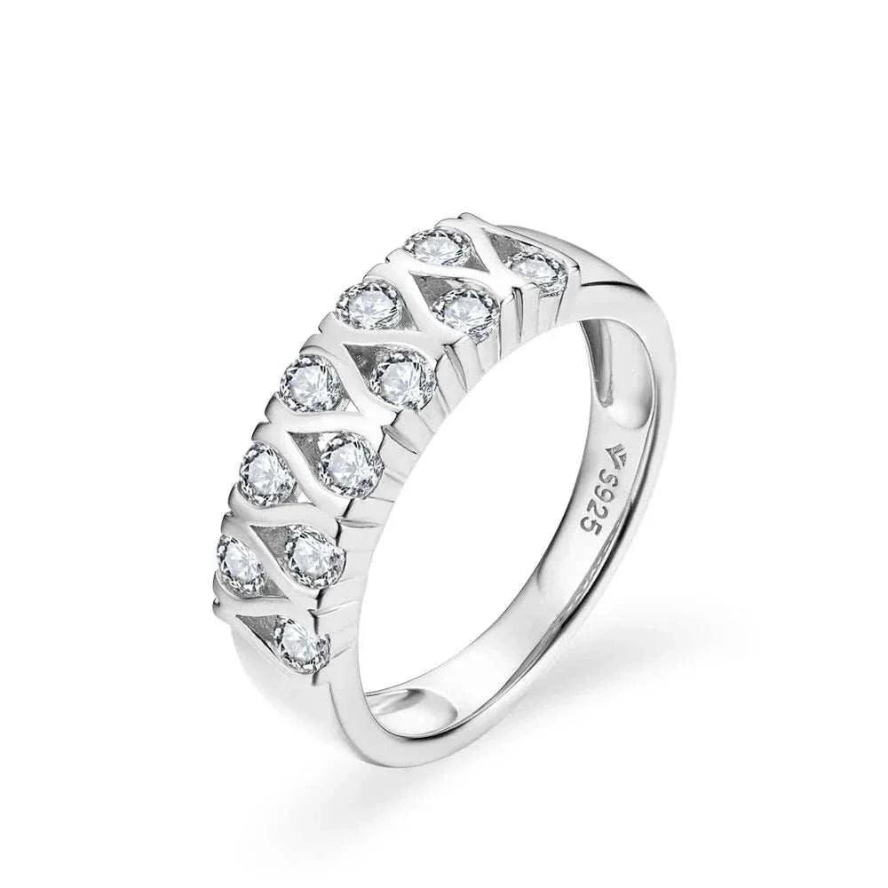 0.66ct Moissanite solitaire ring with round-cut gemstone set in silver band.