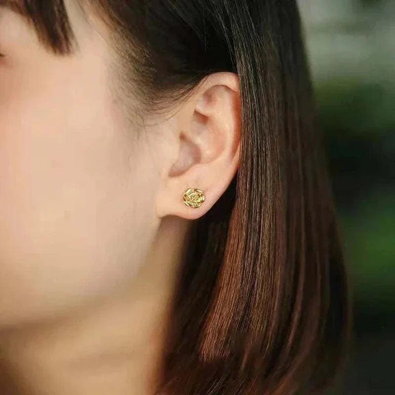 18k gold rose stud earrings - timeless luxury