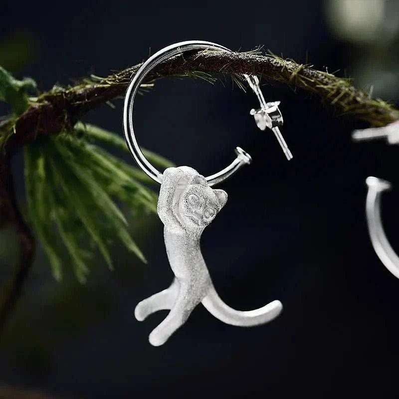 925 Sterling Silver Cat Drop Earrings – Stylish Charm