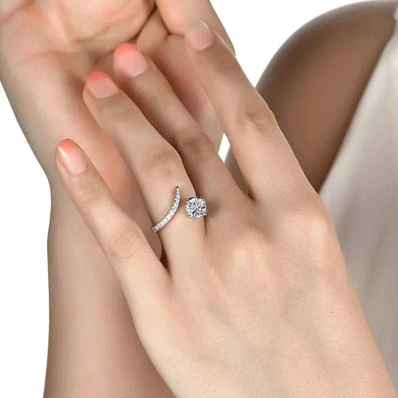 Elegant Moissanite Adjustable Ring - 925 Silver