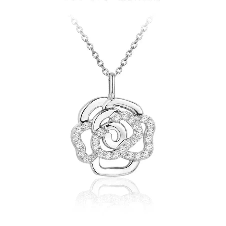 Elegant moissanite flower necklace in sterling silver by ATTAGEMS.