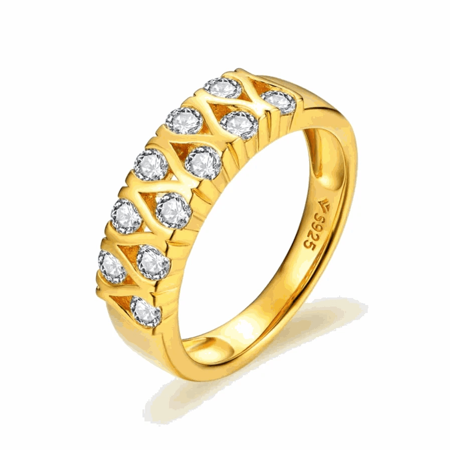Moissanite solitaire ring with 0.66ct gemstone in yellow gold band.