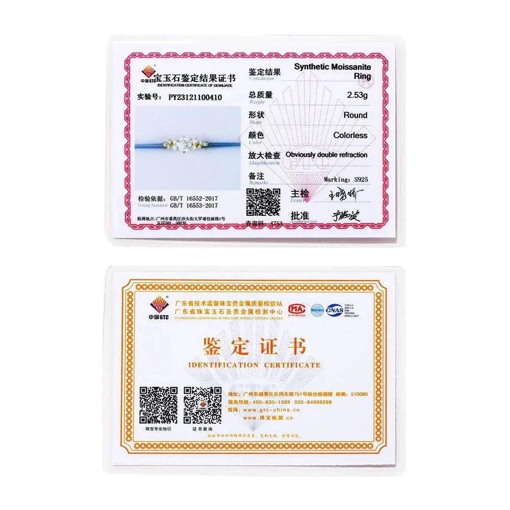 Certification documents for artisan moissanite gold ring authenticity.