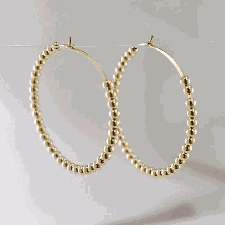 14K Gold-Filled Everyday Hoops with beaded design, tarnish-resistant, lightweight, and hypoallergenic.