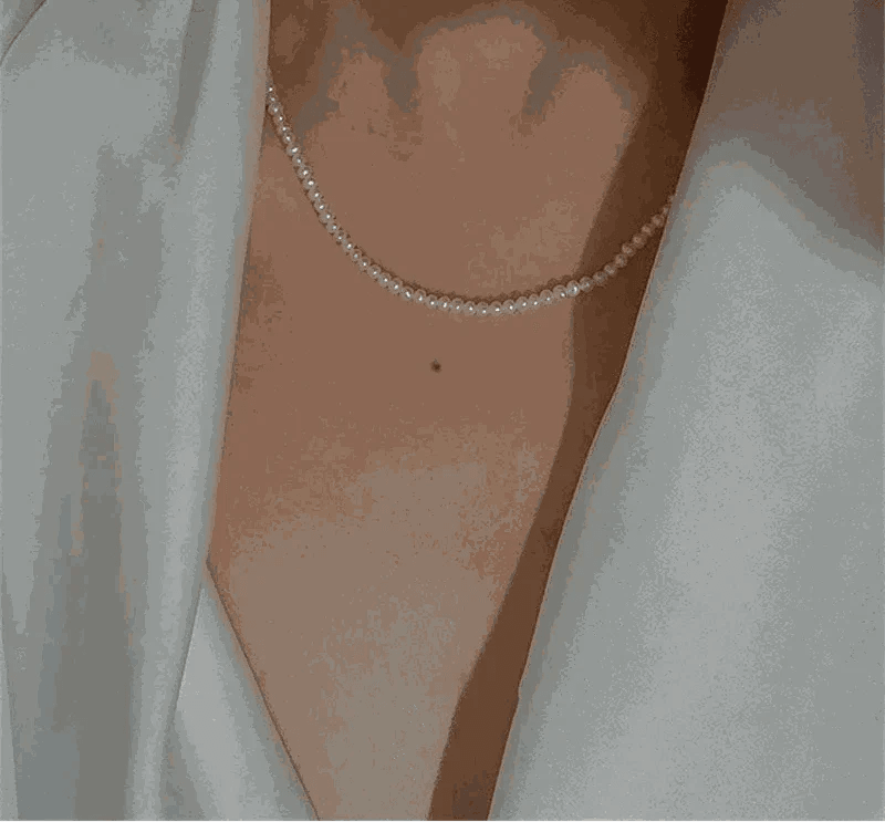 14K Gold Pearl Choker Necklace with elegant pearls on neckline