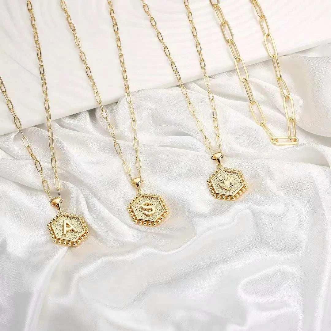 14K Gold Hexagon Initial Layered Necklaces - Mila Luxe & Co.
