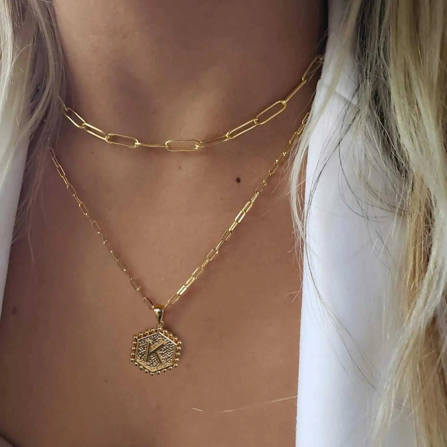 14K Gold Hexagon Initial Layered Necklaces - Mila Luxe & Co.