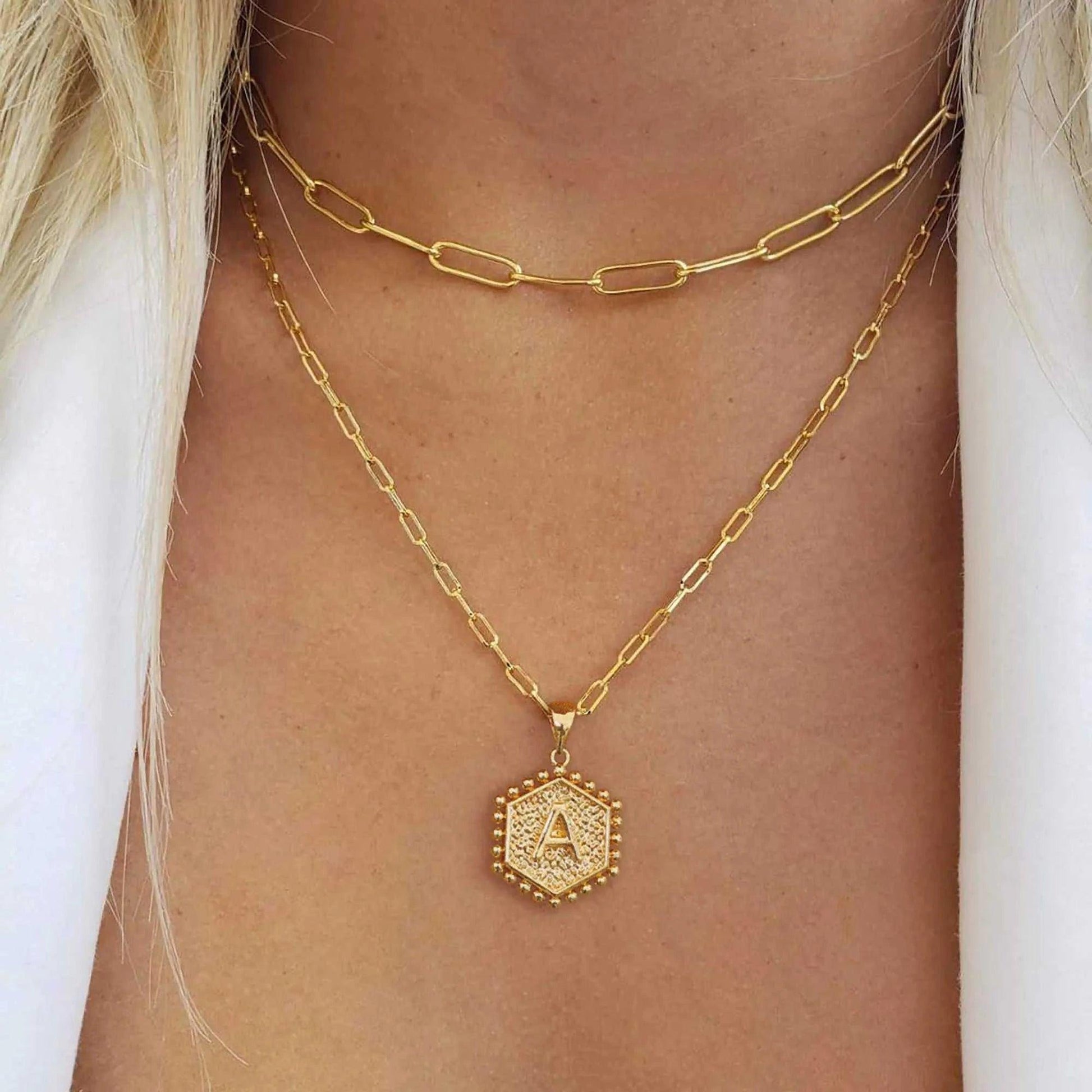 14K Gold Hexagon Initial Layered Necklaces - Mila Luxe & Co.