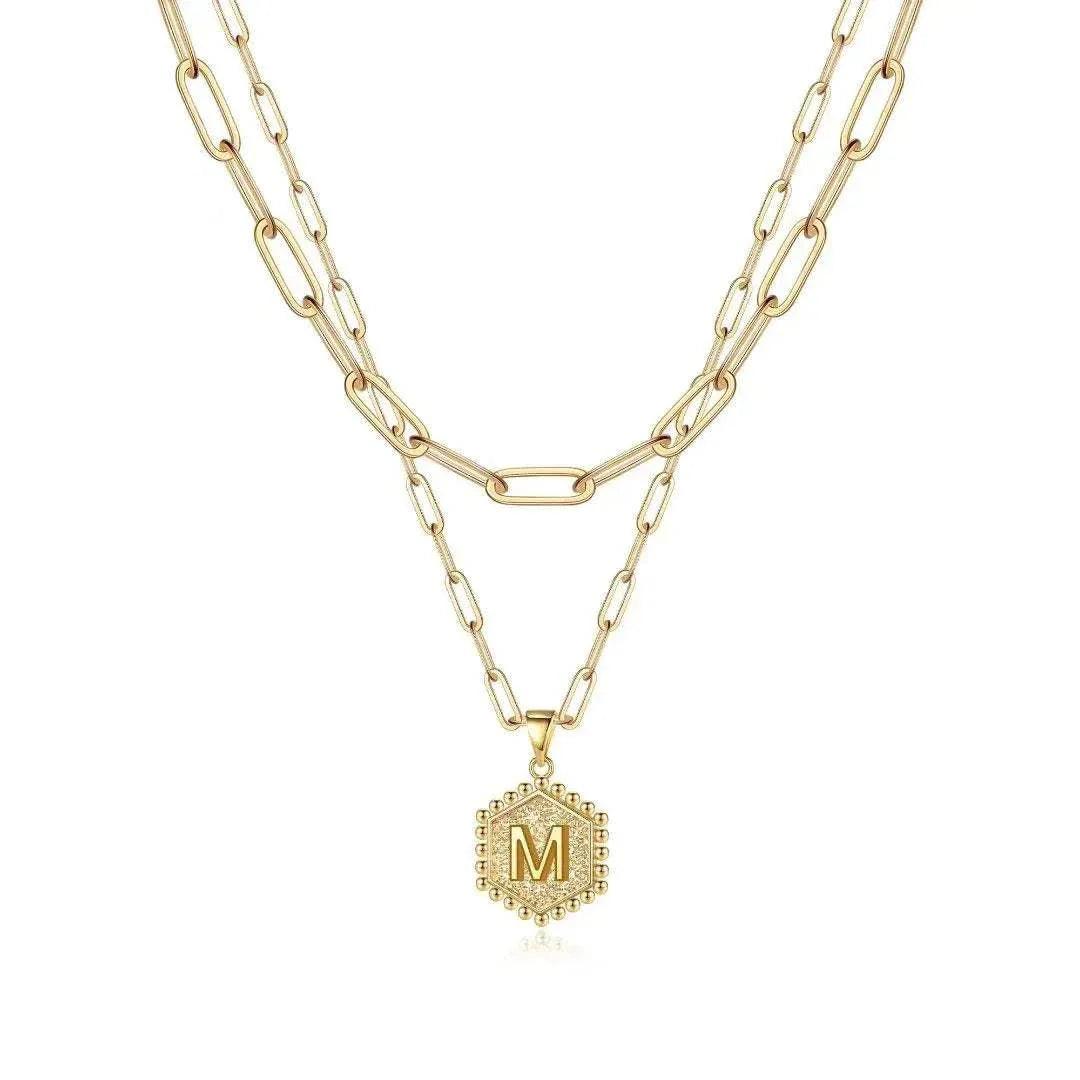 14K Gold Hexagon Initial Layered Necklaces - Mila Luxe & Co.