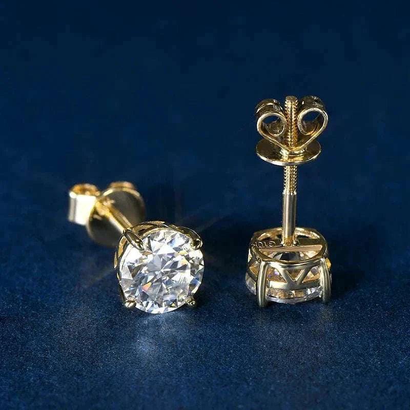 14k gold moissanite stud earrings with diamond-like sparkle, suitable for men and women.
