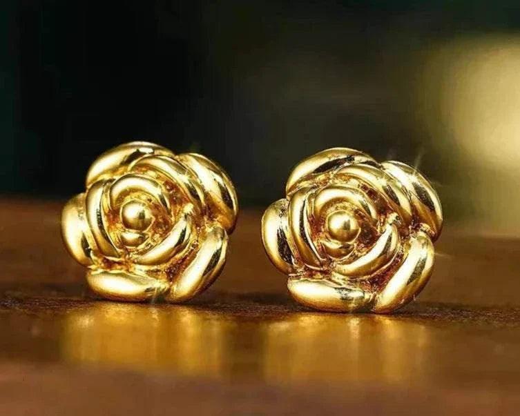 18k gold rose stud earrings - timeless luxury
