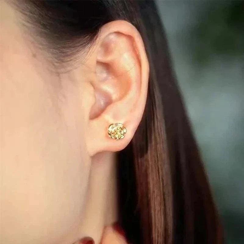 18k gold rose stud earrings - timeless luxury