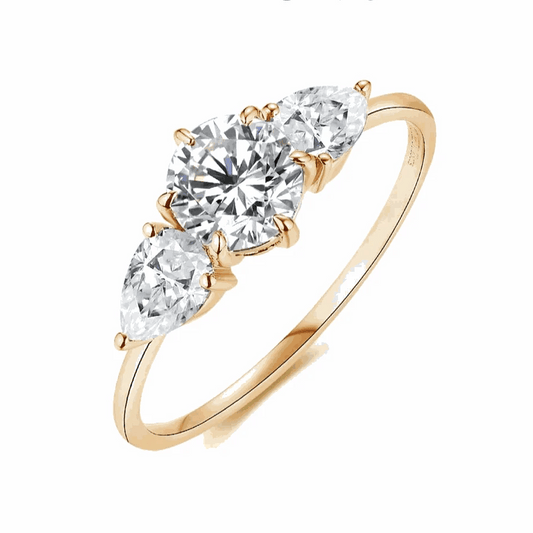 1CT Moissanite Halo Ring in Yellow Gold with round brilliant moissanite centerpiece.