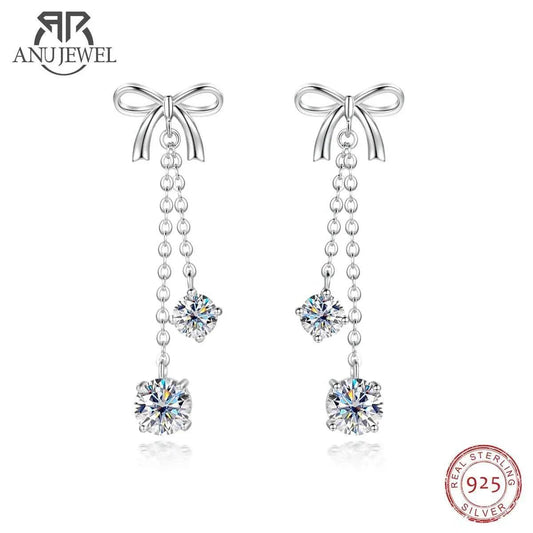 3cttw Moissanite Bow Drop Earrings - Sterling Silver