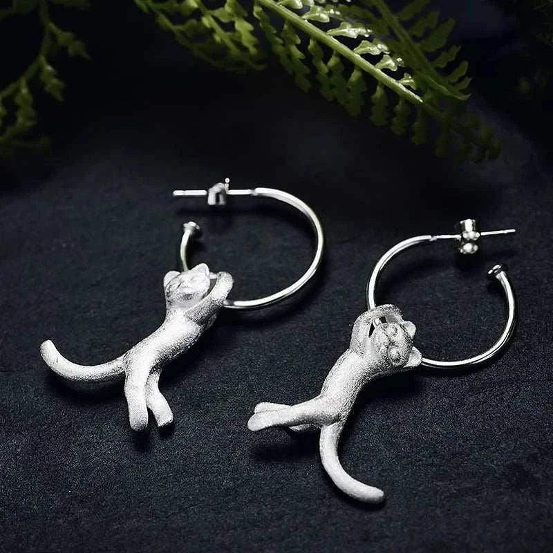 925 Sterling Silver Cat Drop Earrings – Stylish Charm