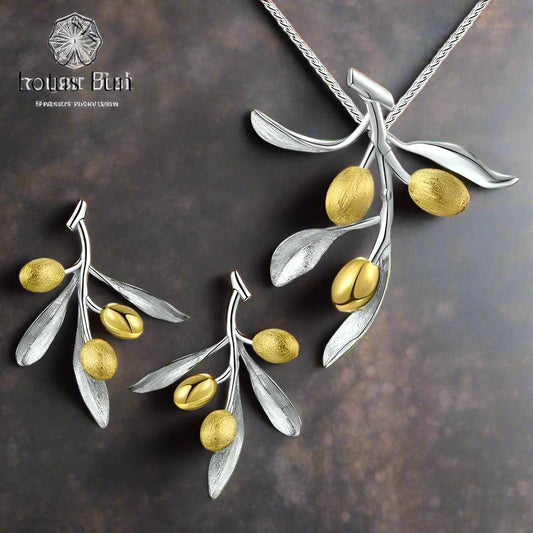 925 Sterling Silver Olive Leaves Jewelry Set