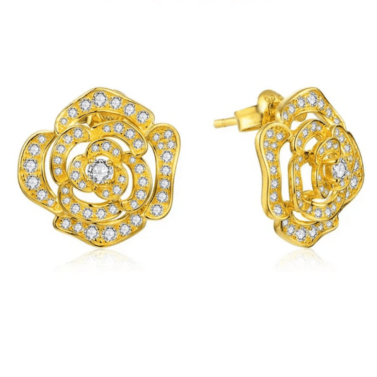 ATTAGEMS New S925 Silver Diamond Moissanite Stud Earrings for Women 18k Gold Plated Sparkling Flower Wedding Fine Jewelry Travel