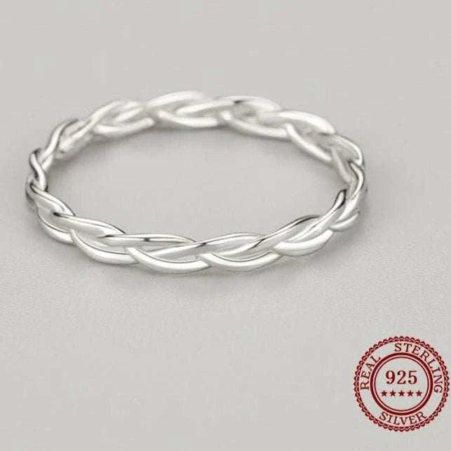 Silver Simple Braided Texture Stackable Ring