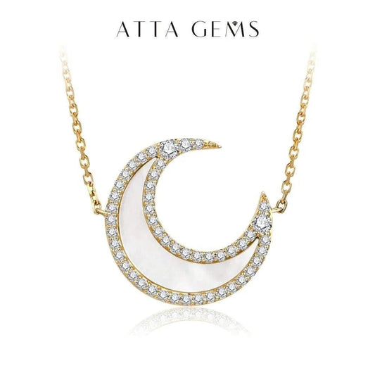 ATTAGEMS Moissanite Necklace with 925 Silver Pendant featuring luxurious yellow gold accents and D color VVS1 Moissanite diamond.