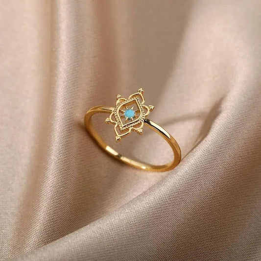 Illuminate your style with this exclusive Blue Lotus Flower Hexagon Star Ring. Featuring a stunning lotus flower design with a hexagon star accent, this ring is the 
