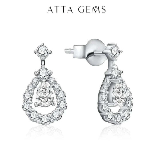 Brilliant pear cut moissanite stud earrings in sterling silver with dazzling stones.