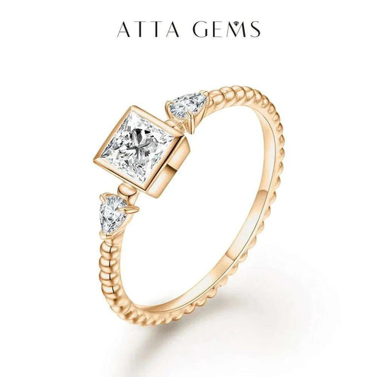Color Moissanite Princess Cut Ring - 925 Silver