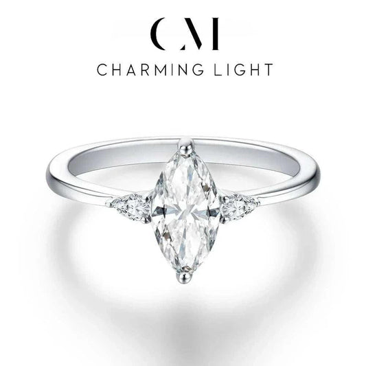D VVS1 Moissanite ring in 925 silver with marquise cut stone and elegant design.