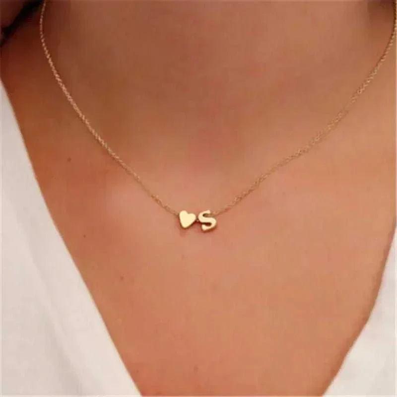 Dainty Initial Heart Necklace - Personalized Gift