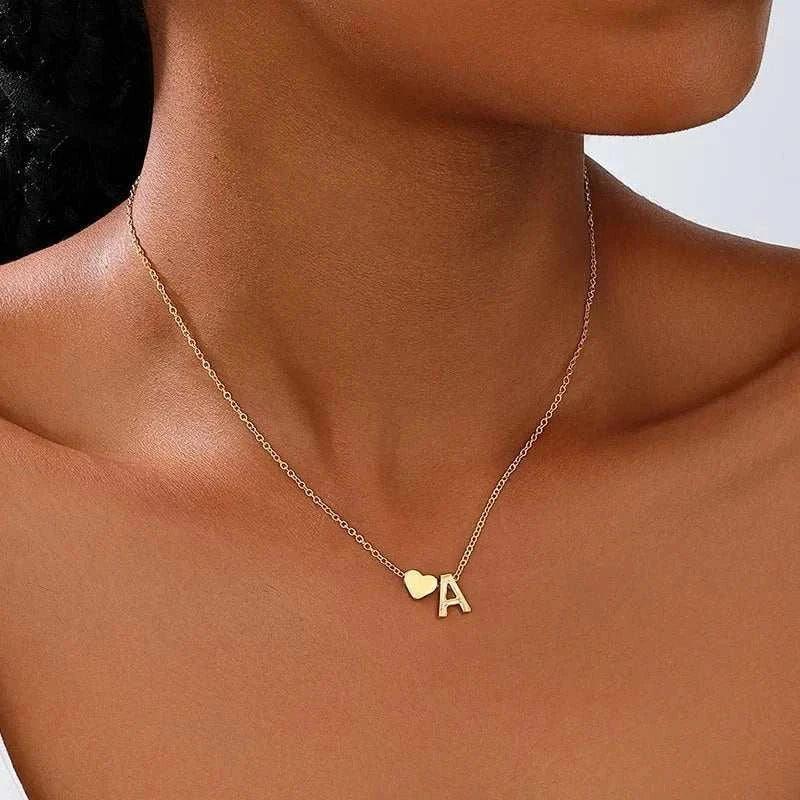 Dainty Initial Heart Necklace - Personalized Gift