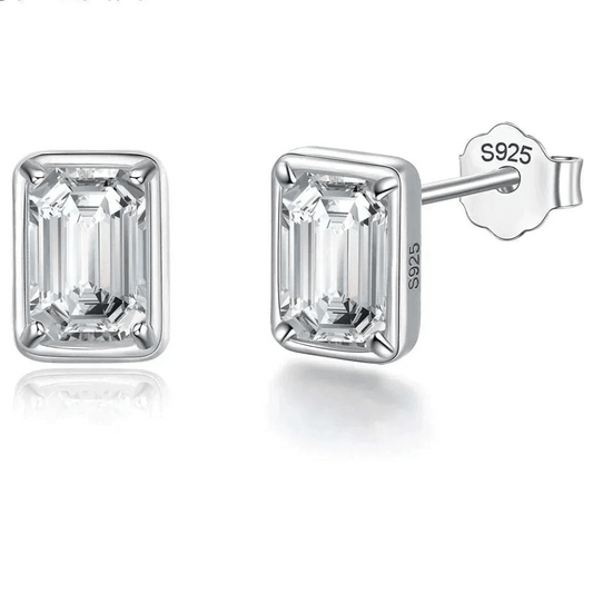Elegant 1.2CT Moissanite Emerald Cut Earrings in 925 Sterling Silver.