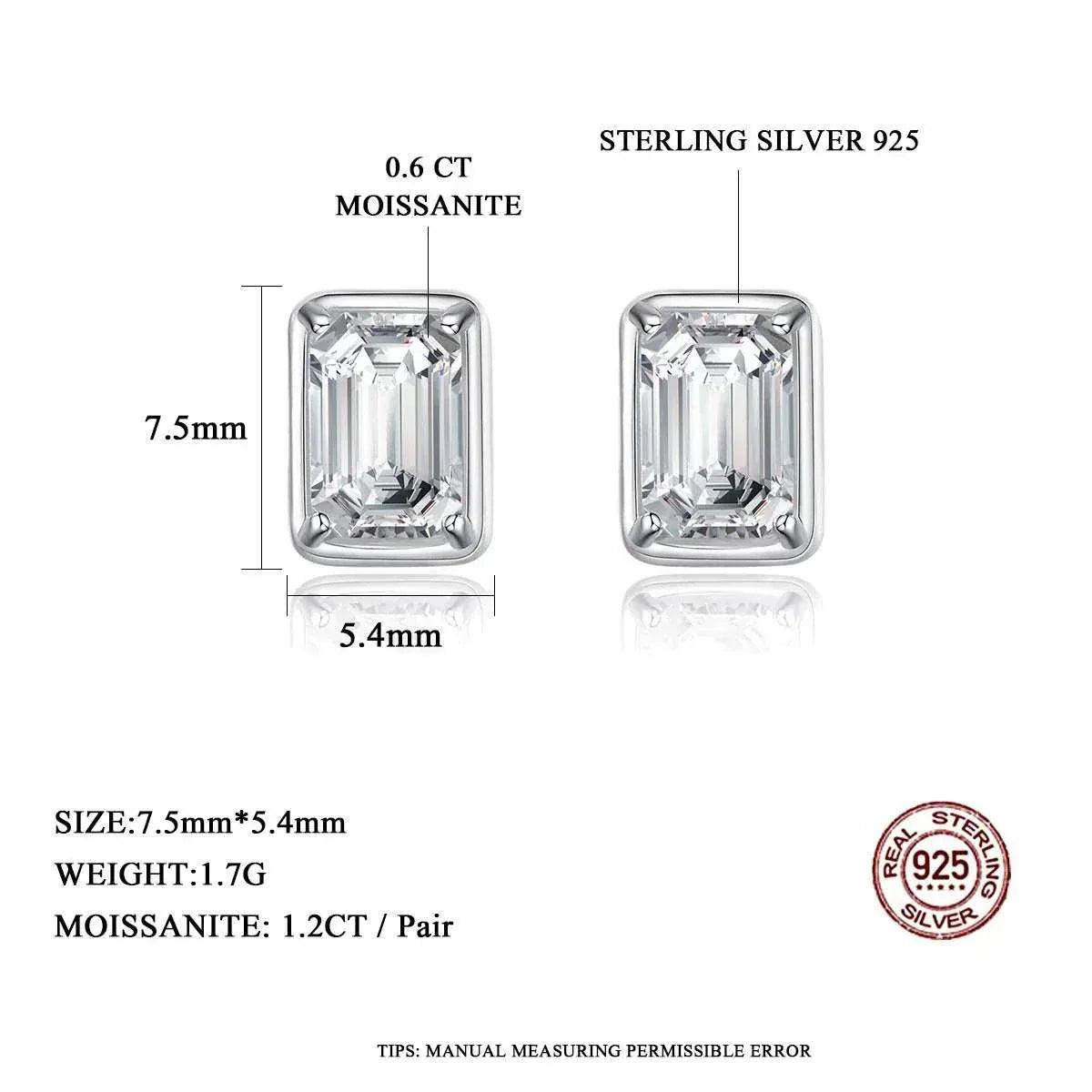 Elegant 1.2CT Moissanite Emerald Cut Earrings in 925 Sterling Silver.