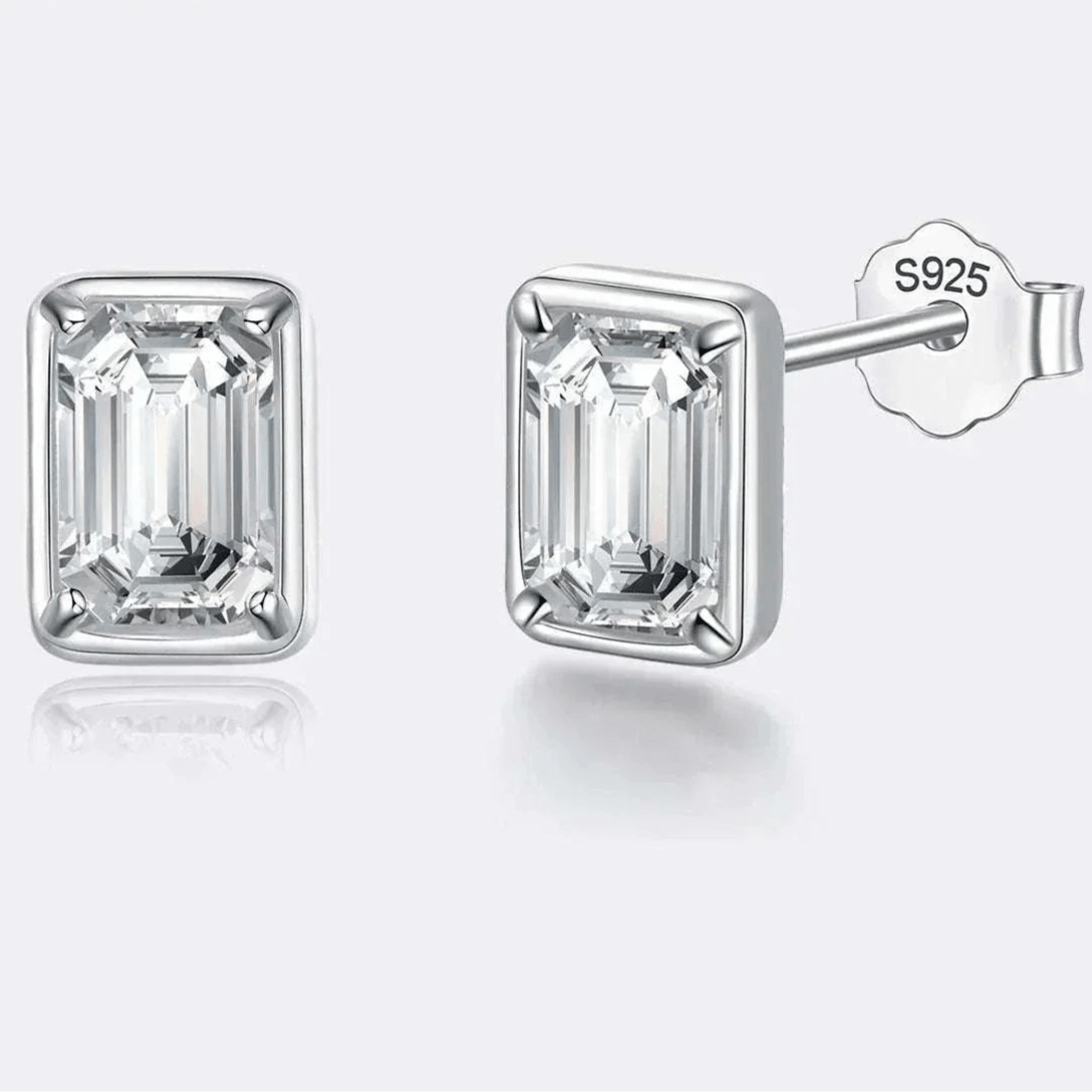 Elegant 1.2CT Emerald Cut Moissanite Earrings in Sterling Silver