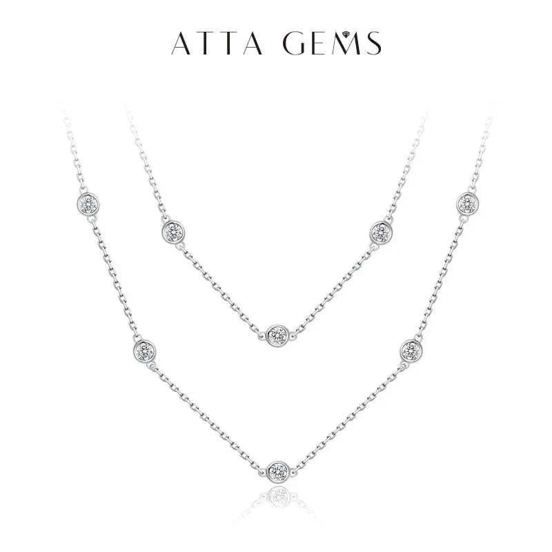 Elegant 925 silver moissanite necklace with round cut stones.