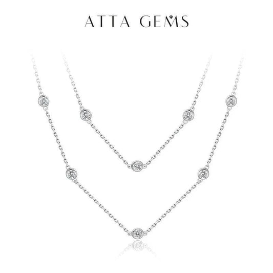 Elegant 925 silver moissanite necklace with round cut stones.