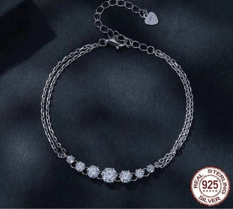 Elegant adjustable moissanite bracelet for women, featuring a shimmering gradient design in 925 sterling silver, perfect for special occasions.
