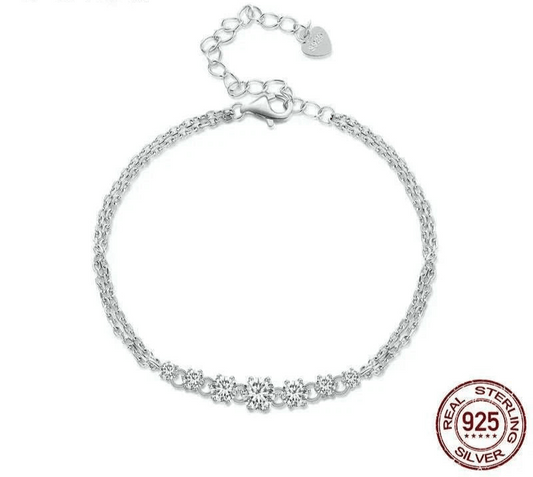 Elegant adjustable moissanite bracelet made of 925 sterling silver with platinum plating.