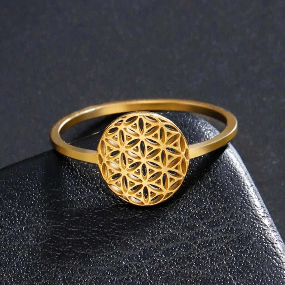 Elegant Lotus Mandala Flower Stainless Steel Rings
