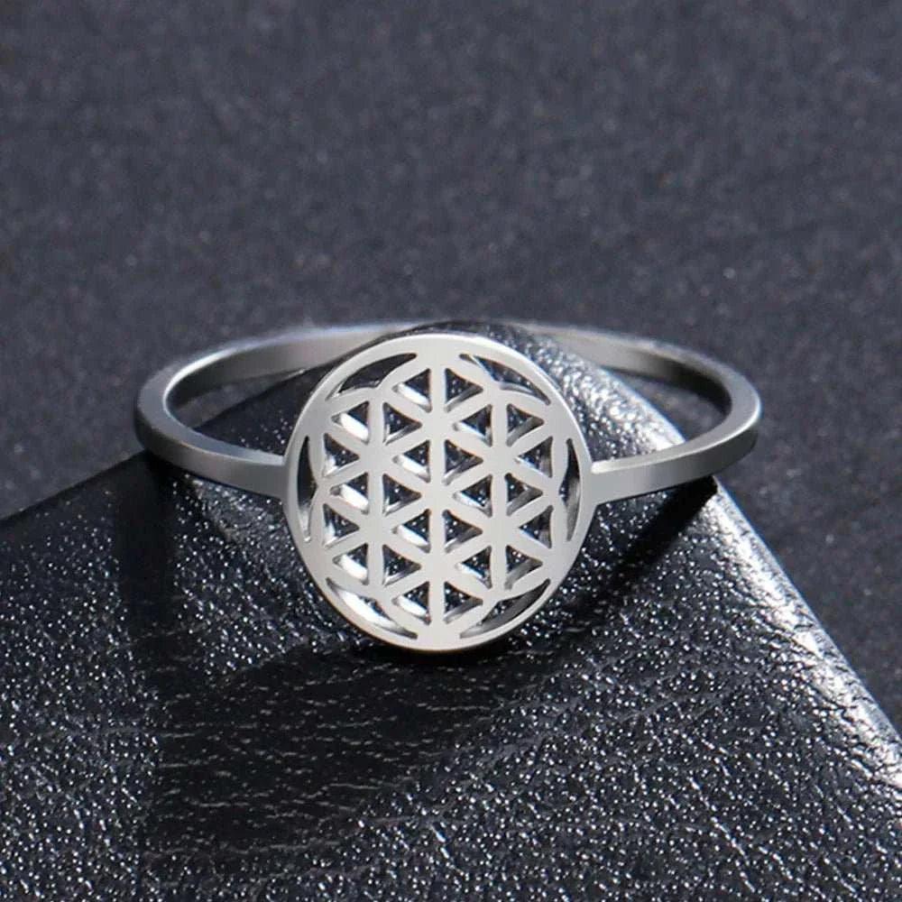 Elegant Lotus Mandala Flower Stainless Steel Rings