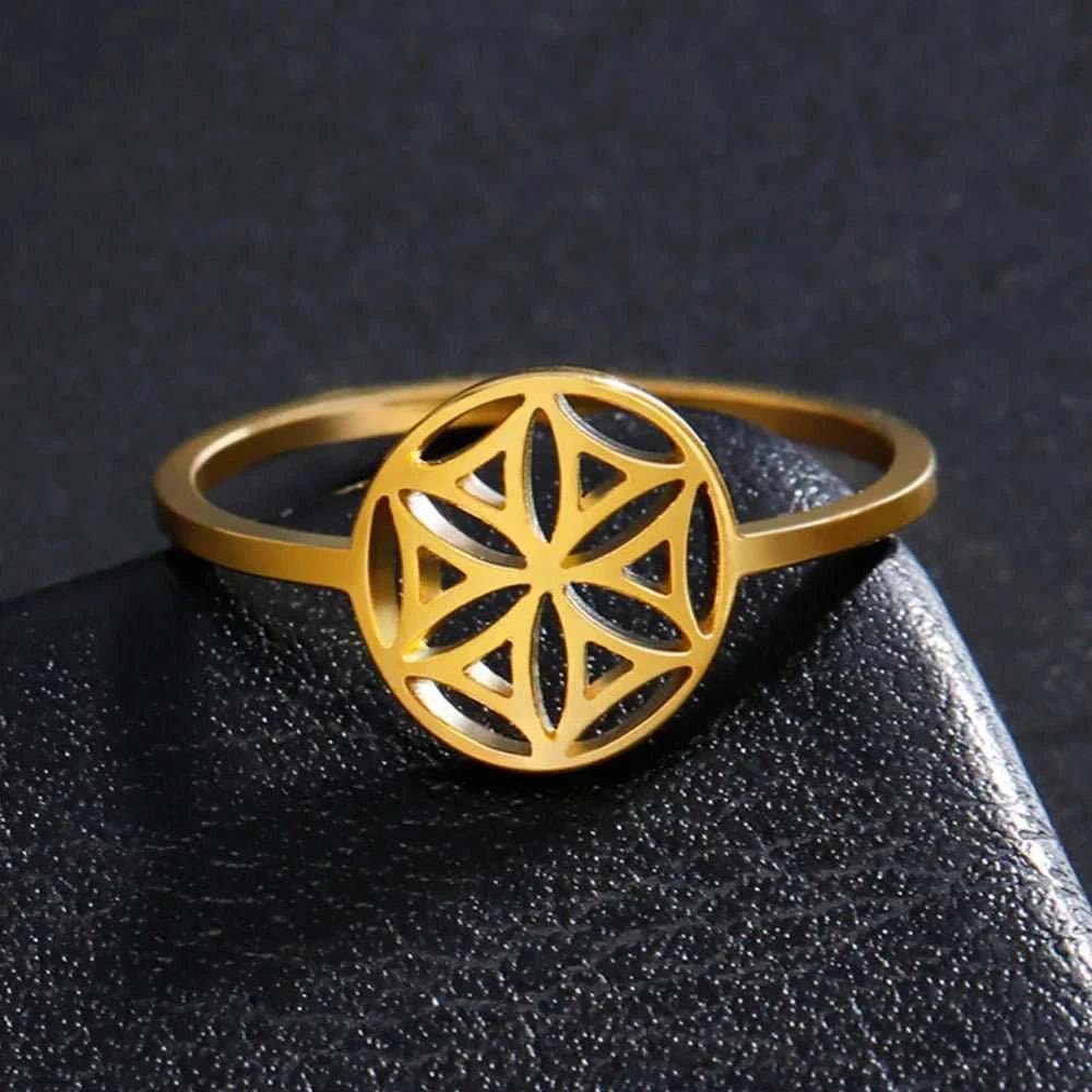 Elegant Lotus Mandala Flower Stainless Steel Rings