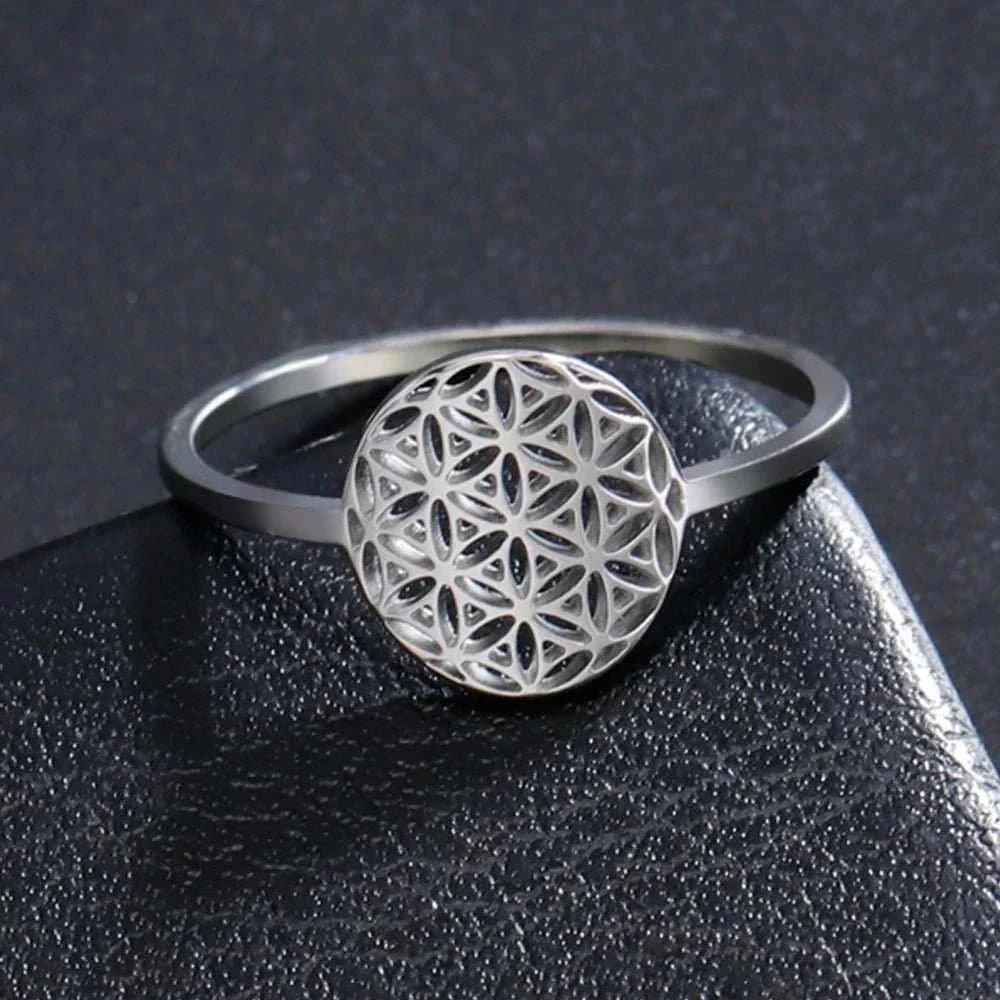 Elegant Lotus Mandala Flower Stainless Steel Rings