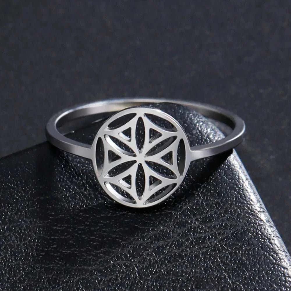 Elegant Lotus Mandala Flower Stainless Steel Rings