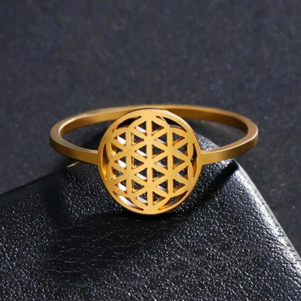Elegant Lotus Mandala Flower Stainless Steel Rings