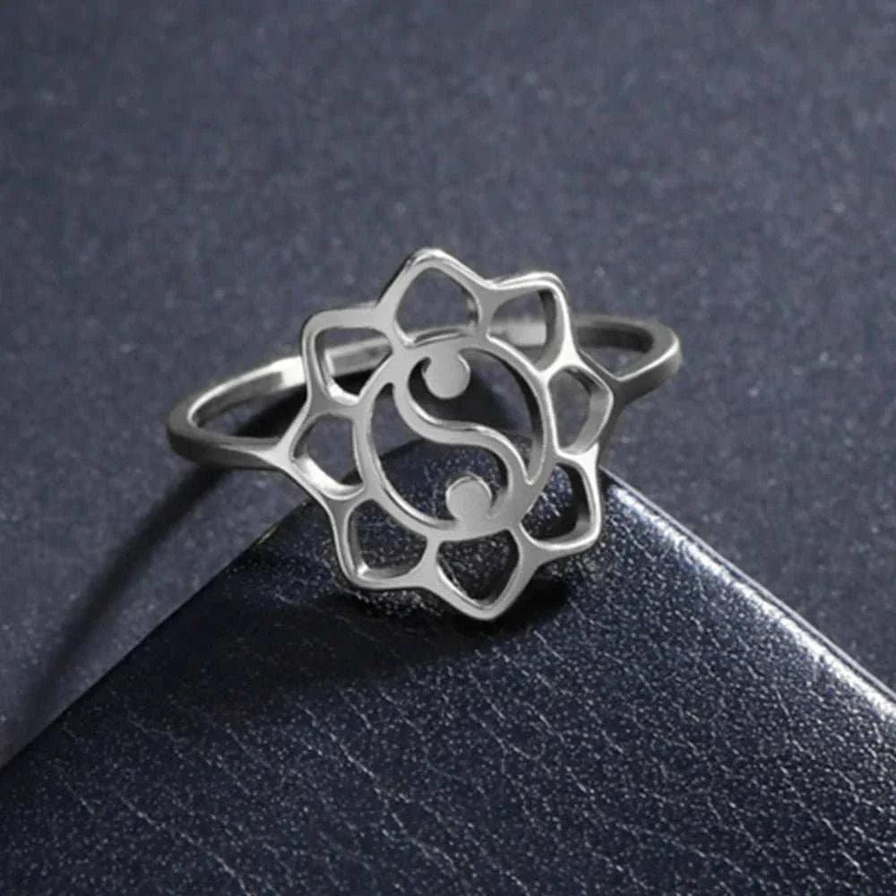 Elegant Lotus Mandala Flower Stainless Steel Rings