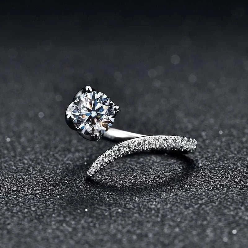 Elegant Moissanite Adjustable Ring - 925 Silver