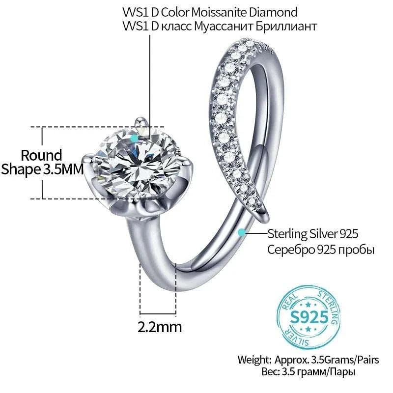 Elegant Moissanite Adjustable Ring - 925 Silver