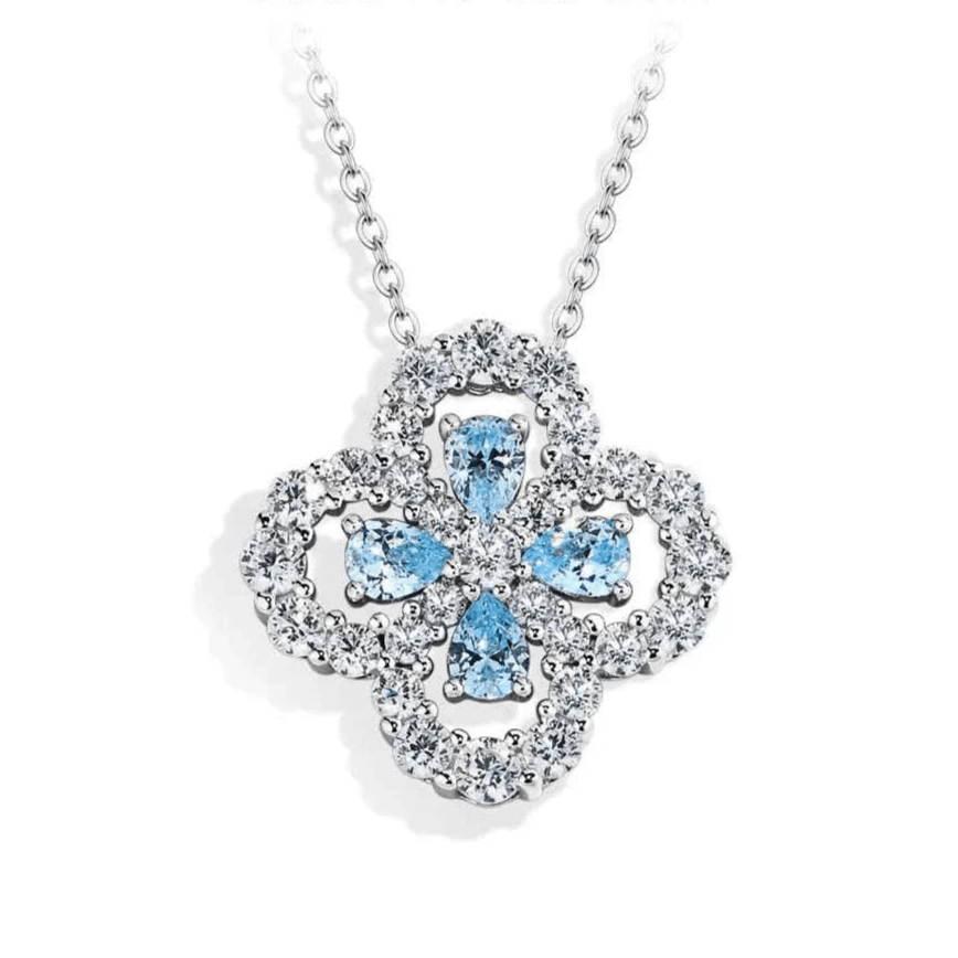 Elegant Moissanite Flower Necklace in Sterling Silver with Blue Stones