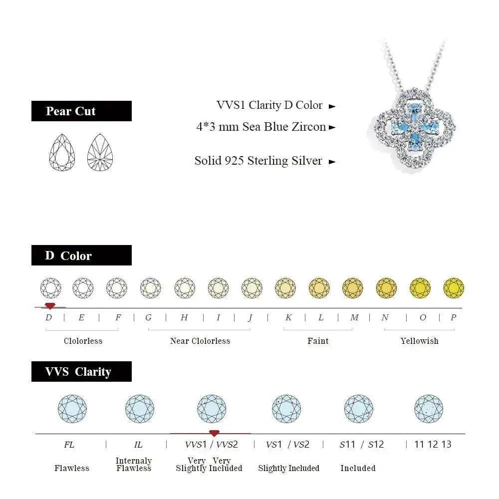 Elegant moissanite flower necklace in sterling silver with VVS1 clarity and D color.