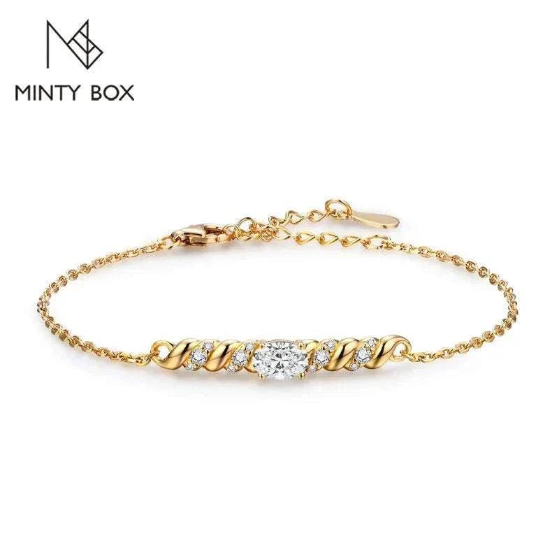 Elegant moissanite oval cut bracelet in 10k gold plating, luxurious design by MINTYBOX.