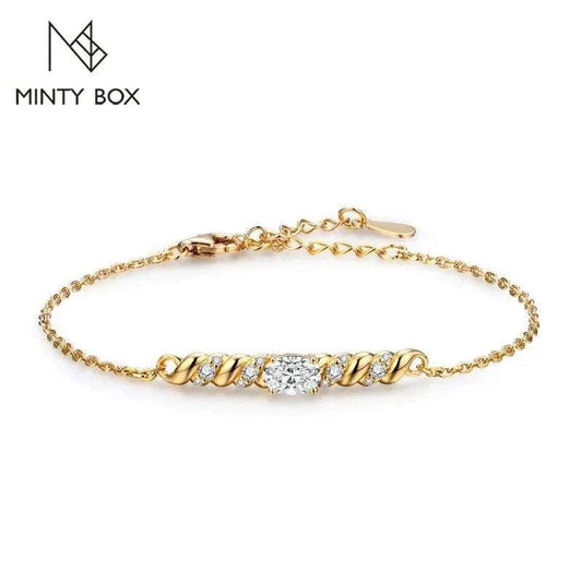 Elegant moissanite oval cut bracelet in 10k gold plating, luxurious design by MINTYBOX.