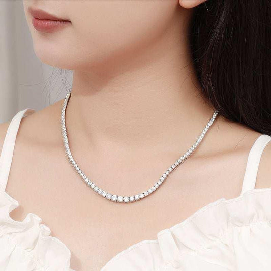 Elegant moissanite silver necklace showcasing radiant sparkle and femininity.